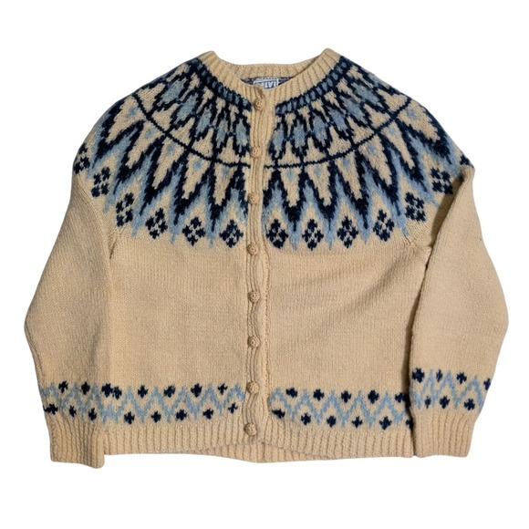 finnwear Sweaters - Vintage Finnwear 100% Wool Fair Isle Cardigan Sweater Womens Size M Nordic Knit